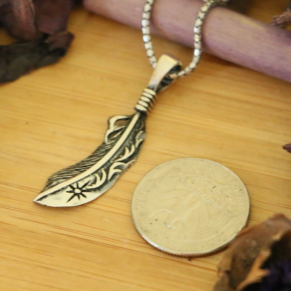 925 Sterling Silver feather men’s necklace - Picture 4 of 7
